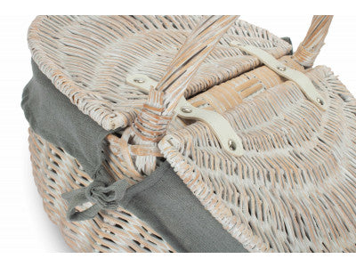 Basket, WHITE WASH FINISH OVAL PICNIC with GREY SAGE LINING