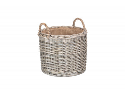 Basket, MEDIUM ROUND STRAIGHT-SIDED WICKER LOG / STORAGE BASKET