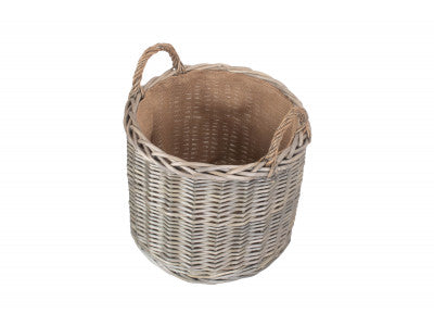 Basket, MEDIUM ROUND STRAIGHT-SIDED WICKER LOG / STORAGE BASKET