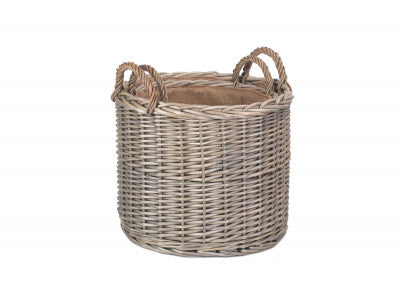 Basket, Set of 2 ROUND STRAIGHT-SIDED WICKER LOG / STORAGE BASKETS 