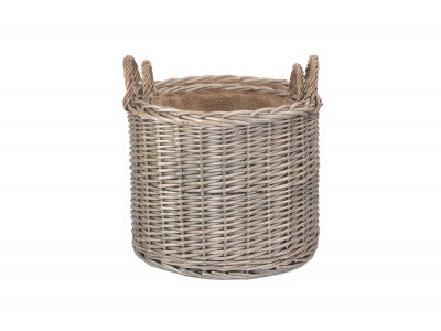 Basket, Set of 2 ROUND STRAIGHT-SIDED WICKER LOG / STORAGE BASKETS 