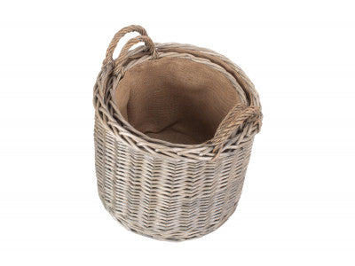 Basket, Set of 2 ROUND STRAIGHT-SIDED WICKER LOG / STORAGE BASKETS 