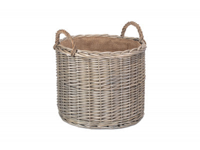 Basket, LARGE ROUND STRAIGHT-SIDED WICKER LOG / STORAGE BASKET