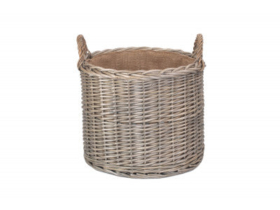 Basket, LARGE ROUND STRAIGHT-SIDED WICKER LOG / STORAGE BASKET