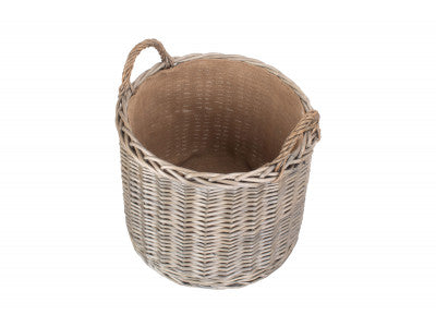 Basket, LARGE ROUND STRAIGHT-SIDED WICKER LOG / STORAGE BASKET