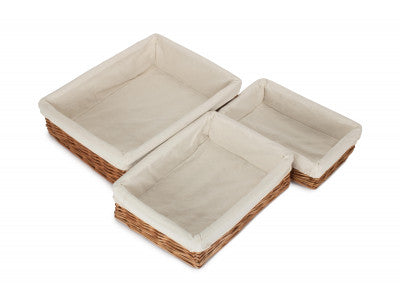 Basket, Set of 3 LINED DOUBLE STEAMED STORAGE TRAY 