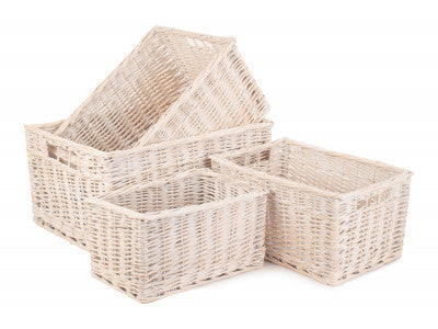 Basket, Set of 4 WHITE WASH STORAGE BASKETS 