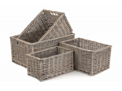 Basket, Set of 4 ANTIQUE WASH STORAGE BASKETS 