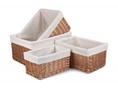 Basket, Set of 4 DOUBLE STEAMED STORAGE BASKETS with WHITE LINING 