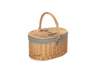 Basket, BUFF OVAL PICNIC BASKET with GREY SAGE LINING