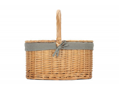 Basket, BUFF OVAL PICNIC BASKET with GREY SAGE LINING