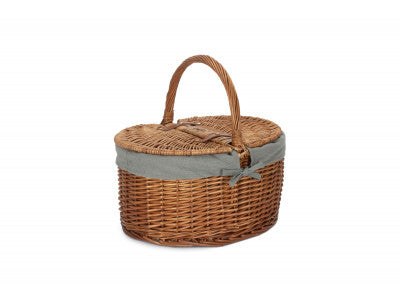 Basket, LIGHT STEAMED OVAL LIDDED HAMPER with GREY SAGE LINING 