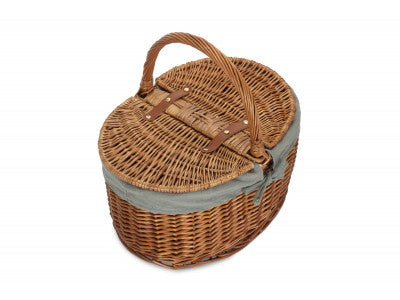 Basket, LIGHT STEAMED OVAL LIDDED HAMPER with GREY SAGE LINING 