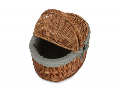 Basket, LIGHT STEAMED OVAL LIDDED HAMPER with GREY SAGE LINING 