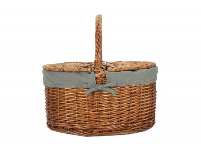Basket, LIGHT STEAMED OVAL LIDDED HAMPER with GREY SAGE LINING 