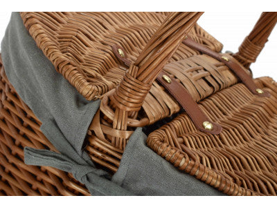 Basket, LIGHT STEAMED OVAL LIDDED HAMPER with GREY SAGE LINING 