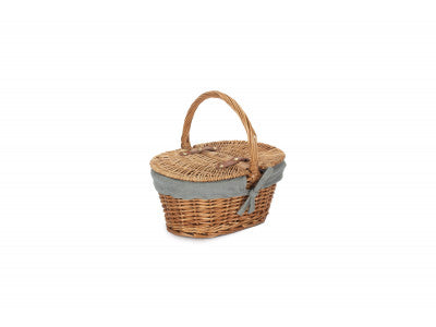 Basket, CHILDS LIGHT STEAMED FINISH OVAL PICNIC BASKET with GREY SAGE LINING