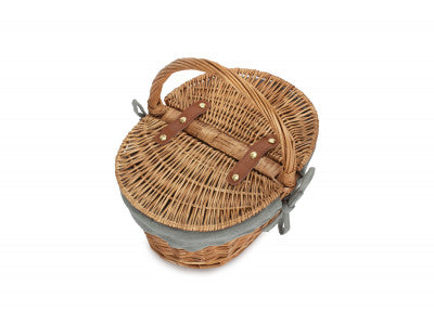 Basket, CHILDS LIGHT STEAMED FINISH OVAL PICNIC BASKET with GREY SAGE LINING