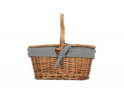 Basket, CHILDS LIGHT STEAMED FINISH OVAL PICNIC BASKET with GREY SAGE LINING