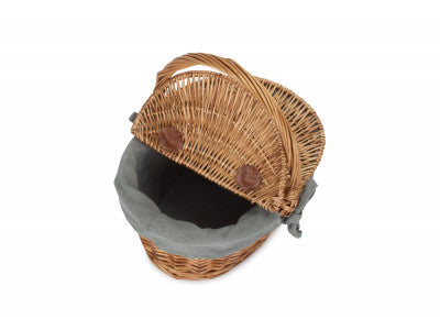 Basket, CHILDS LIGHT STEAMED FINISH OVAL PICNIC BASKET with GREY SAGE LINING