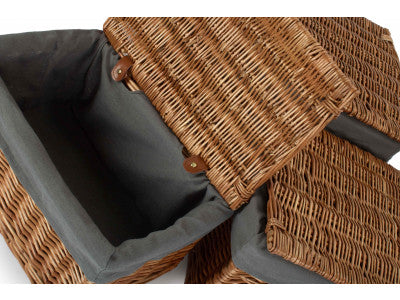 Basket, Set of 3 DOUBLE STEAMED STORAGE HAMPER with GREY SAGE LINING 