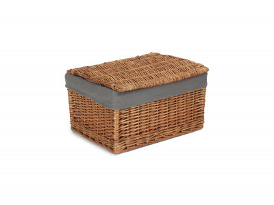 Basket, LARGE DOUBLE STEAMED STORAGE HAMPER with GREY SAGE LINING