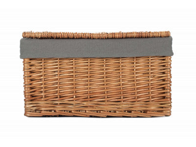 Basket, LARGE DOUBLE STEAMED STORAGE HAMPER with GREY SAGE LINING