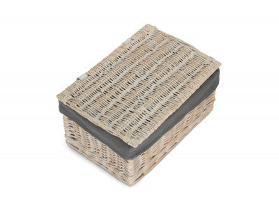 Basket, MEDIUM WHITE WASH FINISH STORAGE HAMPER with GREY SAGE LINING