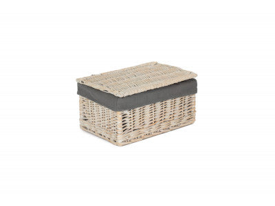 Basket, MEDIUM WHITE WASH FINISH STORAGE HAMPER with GREY SAGE LINING