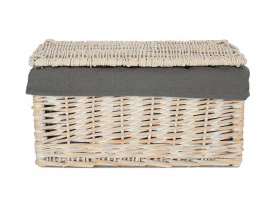 Basket, MEDIUM WHITE WASH FINISH STORAGE HAMPER with GREY SAGE LINING