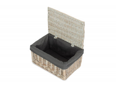 Basket, MEDIUM WHITE WASH FINISH STORAGE HAMPER with GREY SAGE LINING