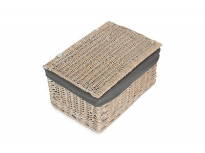 Basket, LARGE WHITE WASH FINISH STORAGE HAMPER with GREY SAGE LINING