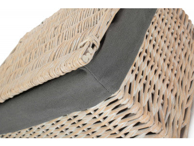 Basket, LARGE WHITE WASH FINISH STORAGE HAMPER with GREY SAGE LINING