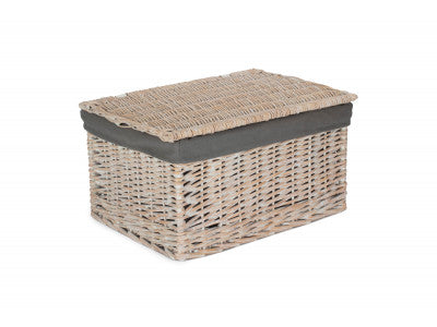 Basket, EXTRA LARGE WHITE WASH FINISH STORAGE HAMPER with GREY SAGE LINING