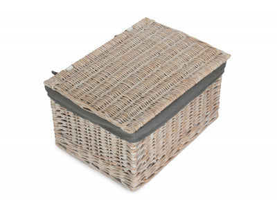 Basket, EXTRA LARGE WHITE WASH FINISH STORAGE HAMPER with GREY SAGE LINING