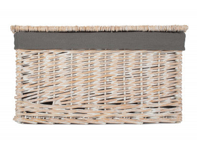 Basket, EXTRA LARGE WHITE WASH FINISH STORAGE HAMPER with GREY SAGE LINING