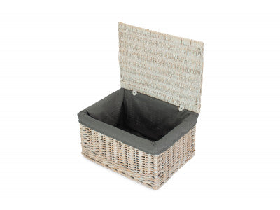 Basket, EXTRA LARGE WHITE WASH FINISH STORAGE HAMPER with GREY SAGE LINING