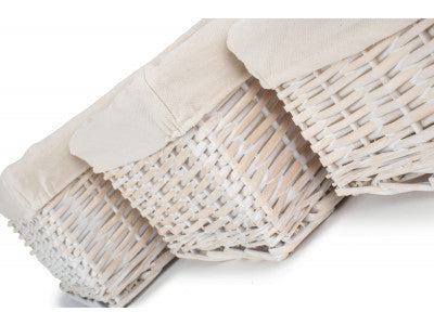 Basket, Set of 3 WHITE WASH WICKER STORAGE BASKETS with LINING 