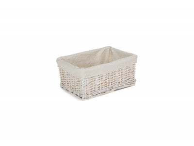 Basket, MEDIUM WHITE WASH WICKER STORAGE BASKET with WHITE LINING 