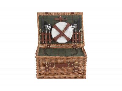 Basket, 4 PERSON GREEN TWEED CLASSIC PICNIC HAMPER