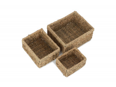 Basket, Set of 3 RECTANGULAR SEAGRASS SMALL TRAYS 