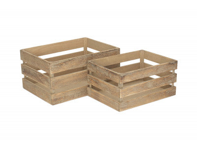 Basket, Set of 2 OAK EFFECT SLATTED WOODEN CRATE 