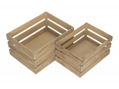 Basket, Set of 2 OAK EFFECT SLATTED WOODEN CRATE 