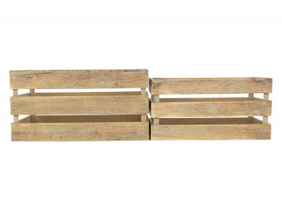 Basket, Set of 2 OAK EFFECT SLATTED WOODEN CRATE 