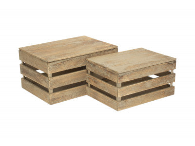 Basket, Set of 2 OAK EFFECT SLATTED WOODEN BOX 