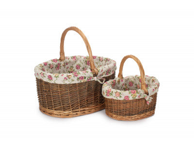 Basket, Set of 2 COUNTRY OVAL SHOPPER with GARDEN ROSE LINING 