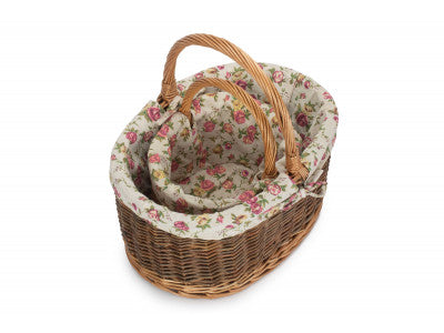 Basket, Set of 2 COUNTRY OVAL SHOPPER with GARDEN ROSE LINING 
