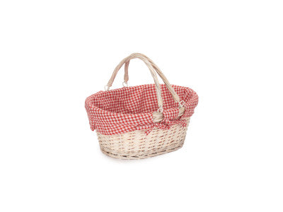 Basket, MEDIUM WHITE SWING HANDLE SHOPPER with RED & WHITE CHECKED LINING