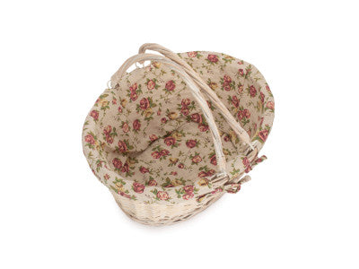 Basket, MEDIUM WHITE SWING HANDLE SHOPPER - GARDEN ROSE LINING