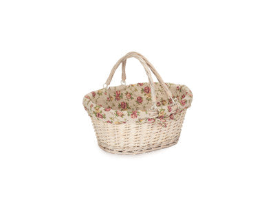 Basket, MEDIUM WHITE SWING HANDLE SHOPPER - GARDEN ROSE LINING